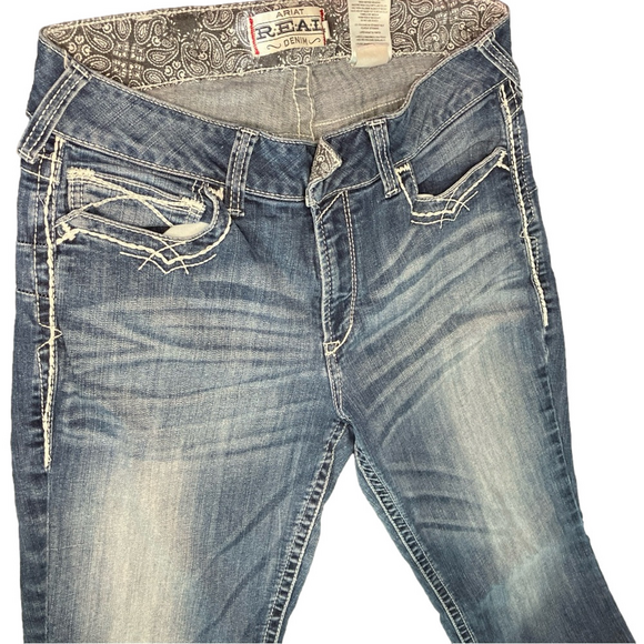 Ariat Jeans Womens 33R Blue R.E.A.L. Mid Rise Stretch Whipstitch Boot Cowgirl - Picture 4 of 8